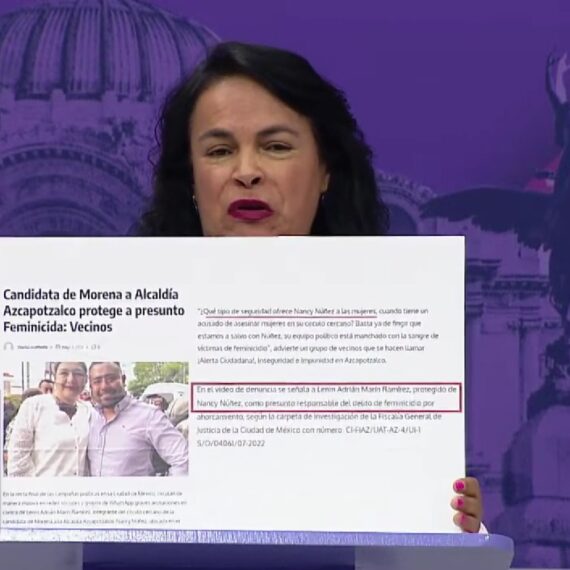 Margarita Saldaña evidenció otra grave incongruencia de Núñez, pues vecinos de la demarcación acusan que su coordinador de campaña, Lenin Adrián Martín Ramírez, está acusado de feminicidio y ella lo protege. FOTO: Captura de pantalla video oficial