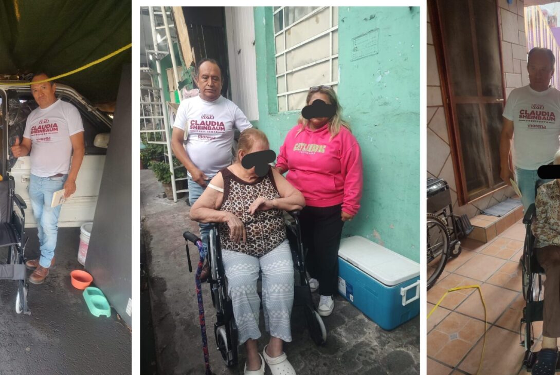 Con tal de convencer para ganar adeptos, Hannah de Lamadrid viola la ley electoral en la Ciudad de México, al entregar bienes con carácter social como son sillas de ruedas, bastones y andaderas en plena campaña electoral. FOTOS: Especial